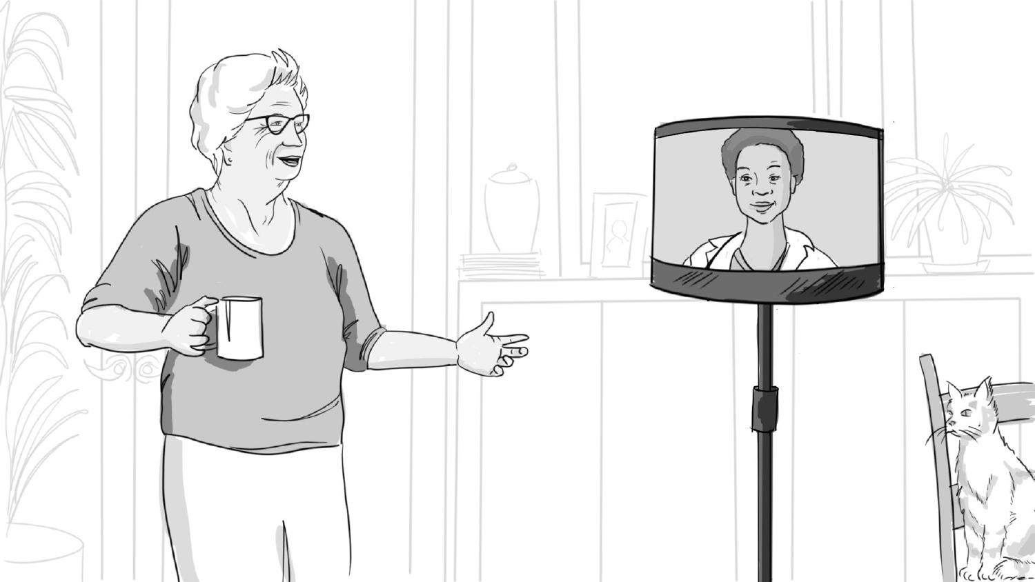 Telepresence robot illustration, video call with a provider