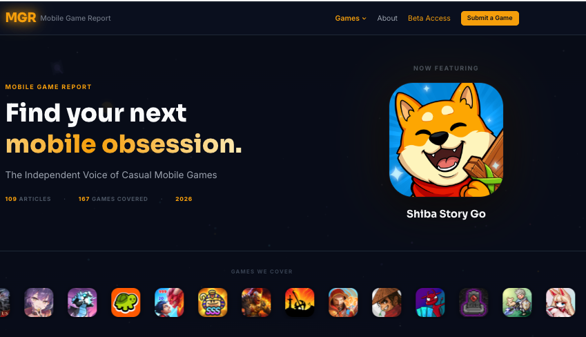 Mobile Game Report homepage